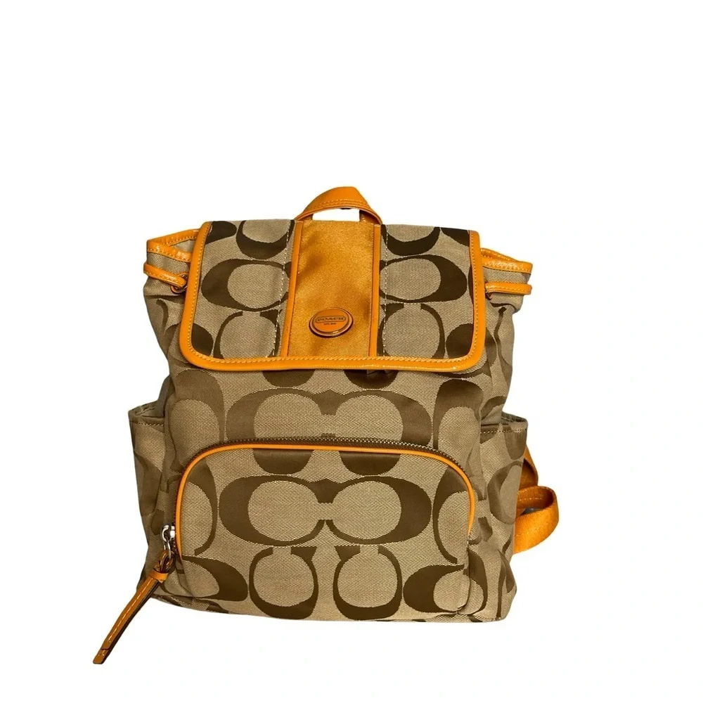 Coach signature pumpkin orange/ Tan adjustable Backpack and Wallet Set with tags